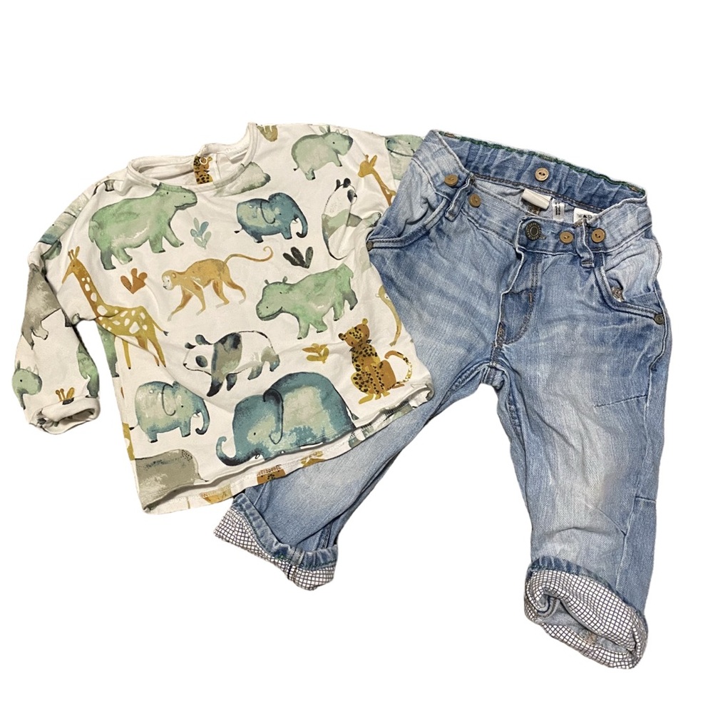 Baby Boy 6-9-12 m Outfit H&M Next Direct Animals Shirt Jeans Clothing 4/$20 🛑